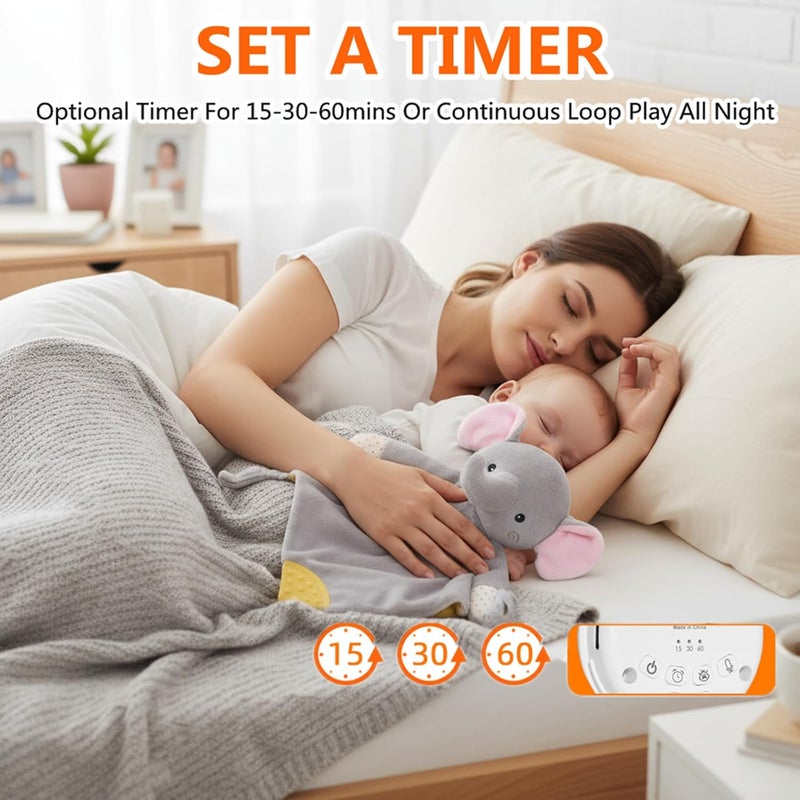 BEREST Elephant Baby Lovey Rechargeable Sleep Soother with 10 White Noises (Heartbeat, Shushing & Lullabies) & Cry Sensor|Timer|Recording|Plush Blanket Comforter Gift for Newborns|Infants|Boys & Girls - Image 5